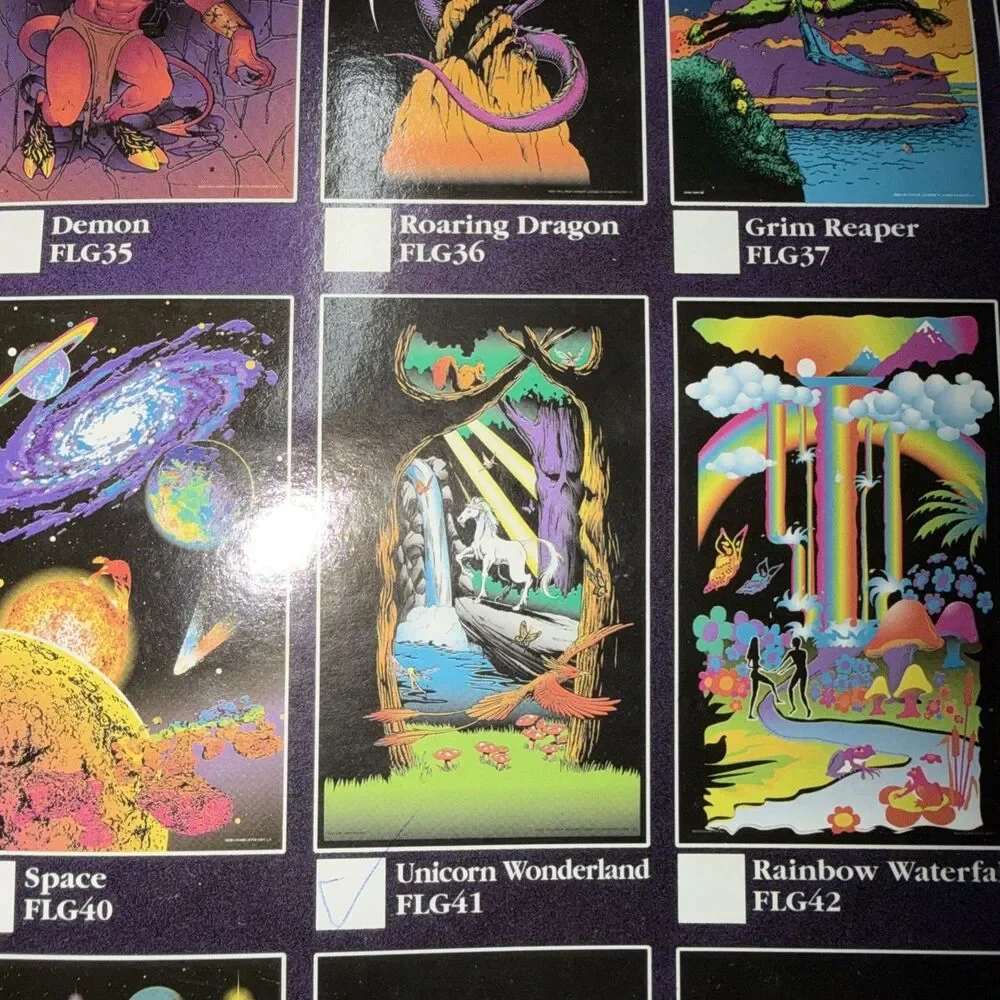 Vintage Blacklite Unicorn Wonderland Black Light Tapestry 3D Glasses
